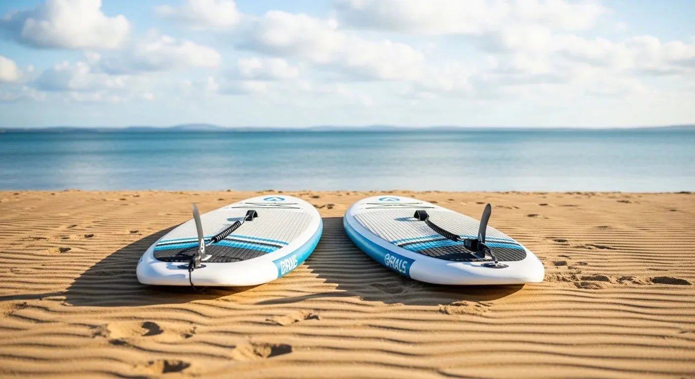 10 foot and 11 foot paddle boards compared side by side on beach