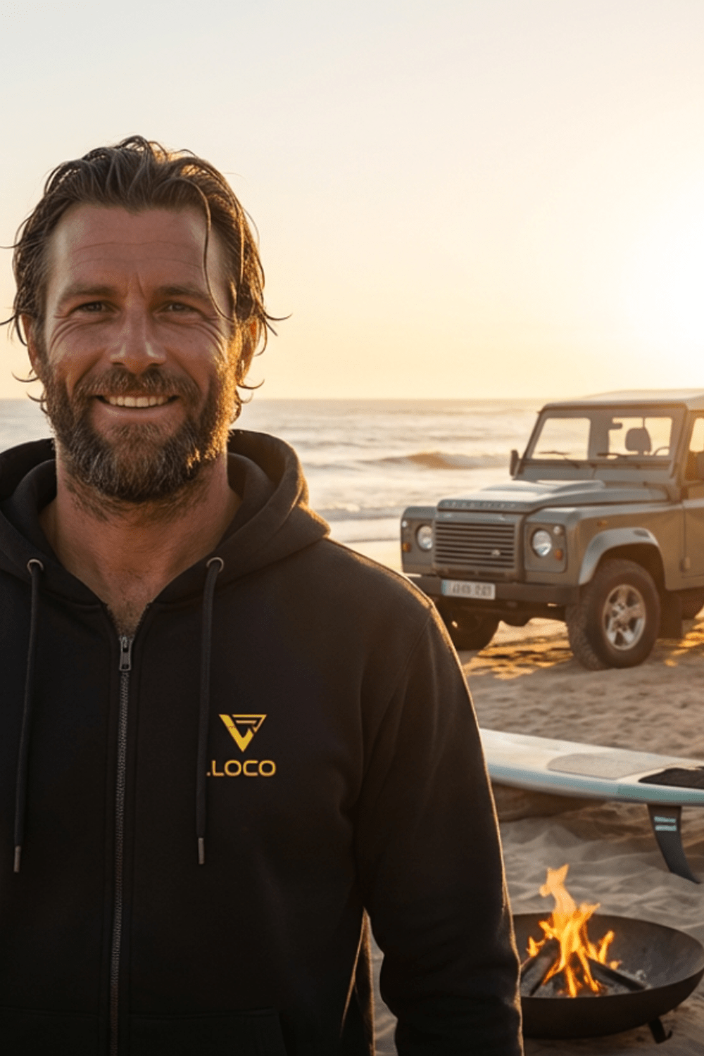 Paddle Surfer wears Loco Winter Hoody after beach session